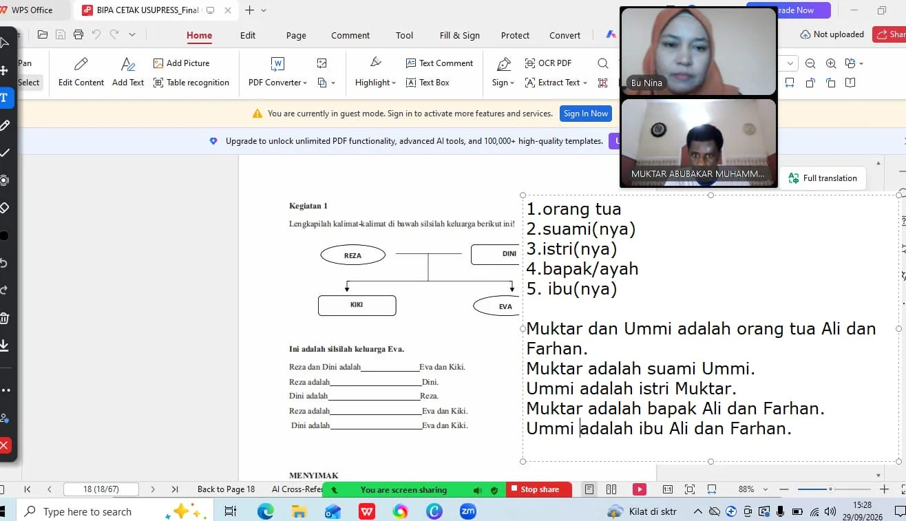 Kelas BIPA bagi Peserta Kemitraan Negara Berkembang (KNB) Daring
